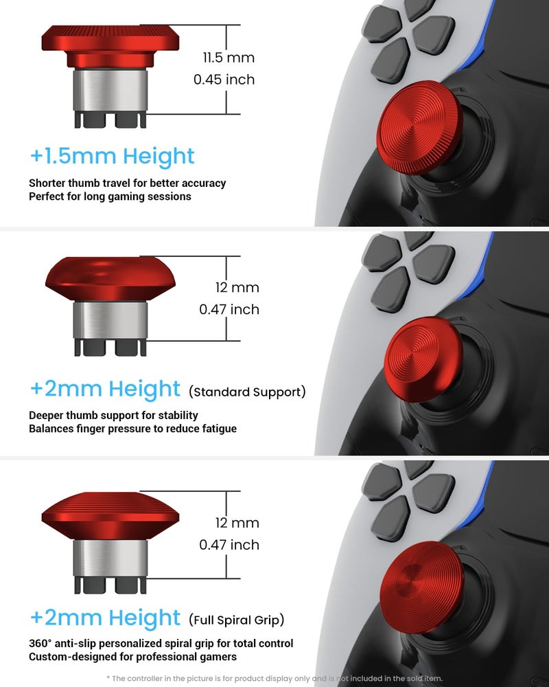 CHARM FOCUS Metal Thumbsticks & Back Paddles for PS5 Edge Controller, Analog Thumb Sticks Caps Replacement Kit for PS5 Dual Sense Edge Stick Module, 6 Joysticks, 4 Back Buttons, Red - Image 2