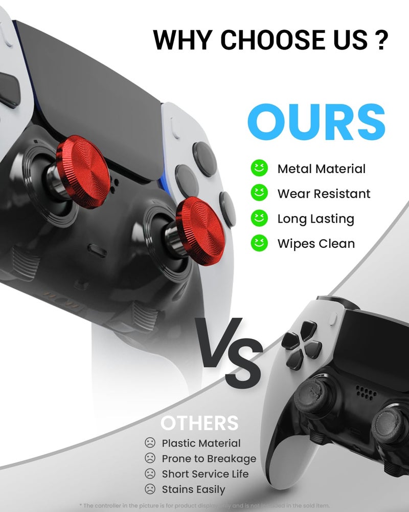 CHARM FOCUS Metal Thumbsticks & Back Paddles for PS5 Edge Controller, Analog Thumb Sticks Caps Replacement Kit for PS5 Dual Sense Edge Stick Module, 6 Joysticks, 4 Back Buttons, Red - Image 4