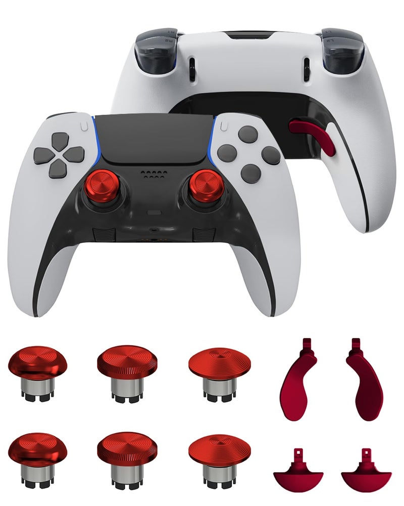 CHARM FOCUS Metal Thumbsticks & Back Paddles for PS5 Edge Controller, Analog Thumb Sticks Caps Replacement Kit for PS5 Dual Sense Edge Stick Module, 6 Joysticks, 4 Back Buttons, Red - Image 1