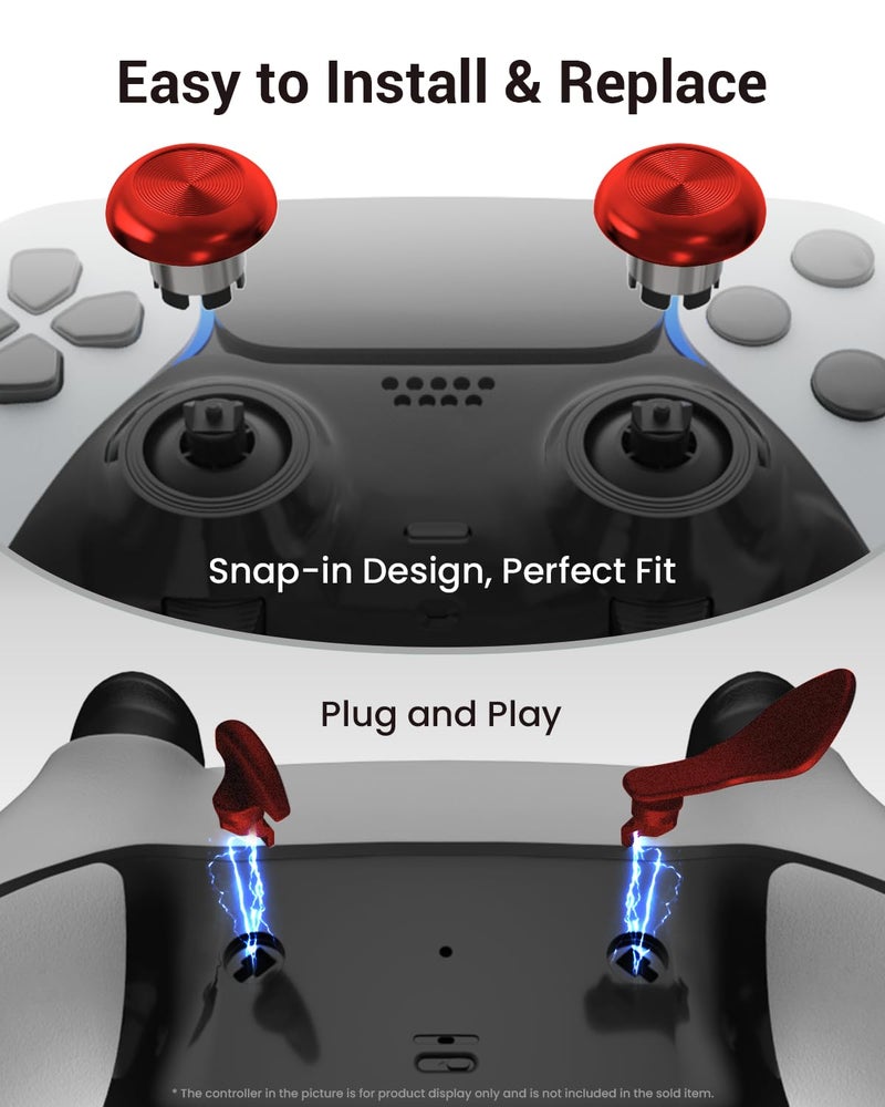 CHARM FOCUS Metal Thumbsticks & Back Paddles for PS5 Edge Controller, Analog Thumb Sticks Caps Replacement Kit for PS5 Dual Sense Edge Stick Module, 6 Joysticks, 4 Back Buttons, Red - Image 5