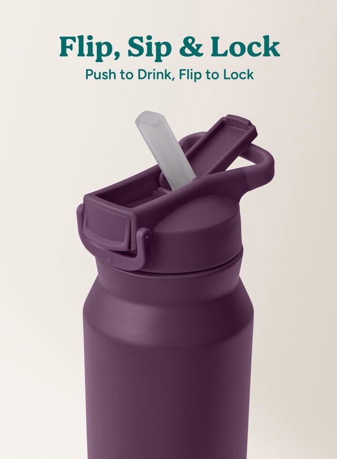 Reduce 32 oz Hydrate Pro Stainless Steel Insulated Water Bottle - Flip Top Leak-Proof Lid,Dishwasher Safe, BPA-Free, Dual Wall Vacuum, Keeps Drinks Cold for 48 Hrs, Cup Holder Friendly - Midnight Plum - Image 4