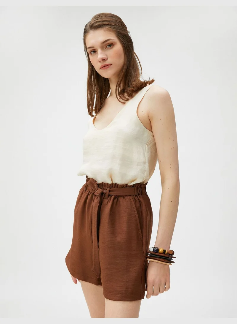 KOTON Wide Leg Shorts Waist Banded High Rise
