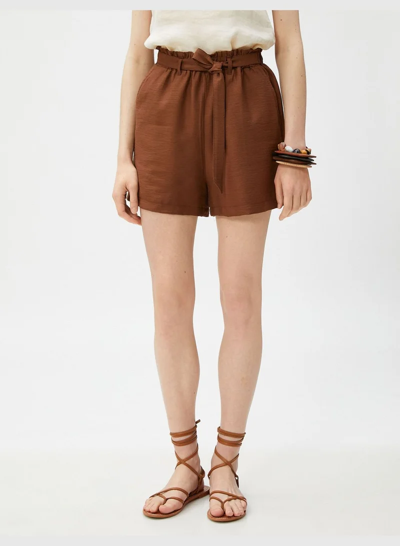 KOTON Wide Leg Shorts Waist Banded High Rise