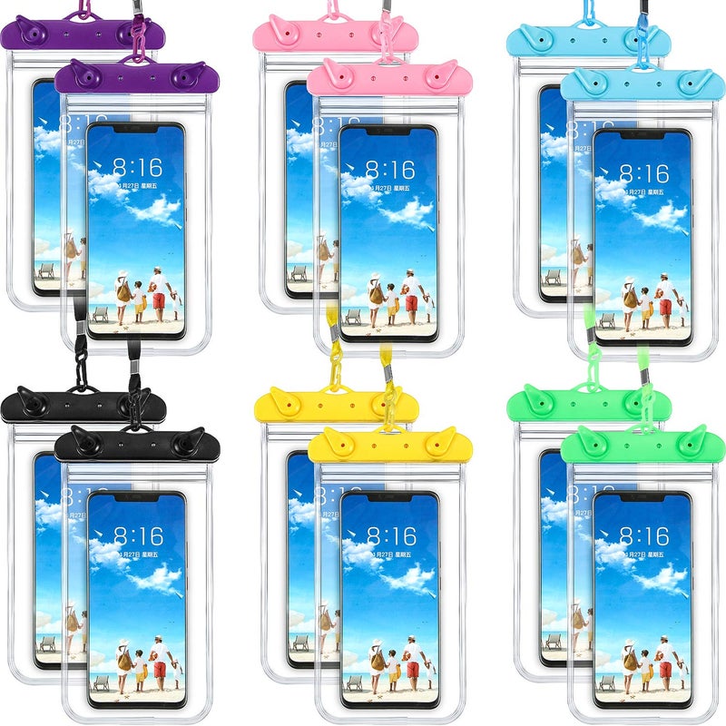 Frienda 12 Pieces Universal Waterproof Phone Pouch Underwater Case Clear Cellphone Dry Bag with Lanyard Outdoor Beach Swimming Snorkeling Bag for Smartphone up to 6.9 Inch (Multi-Color) - Image 1