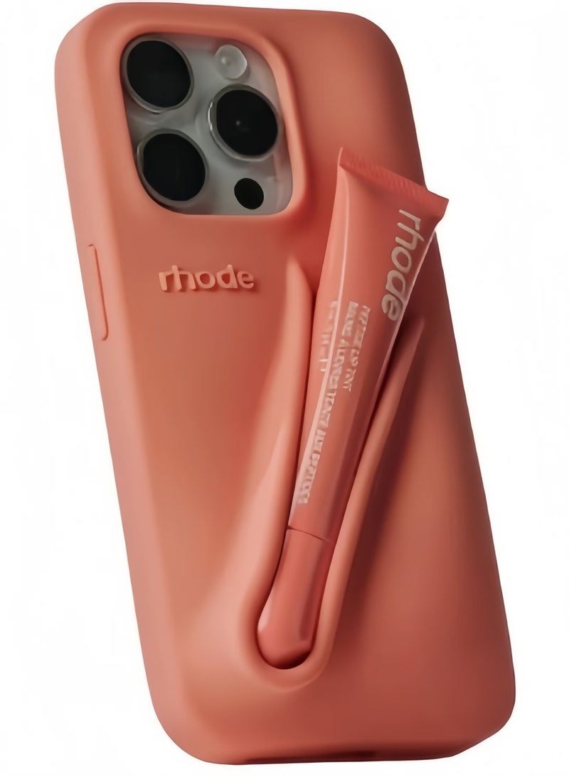 rhode Peach Pit Silicone Lip Holder for Cell Phone, Lip Gloss Adhesive Sleeve for Phone, Lip Holder Stick-on Phone Case, Back Stick On Holder for iPhone Phones - Image 1