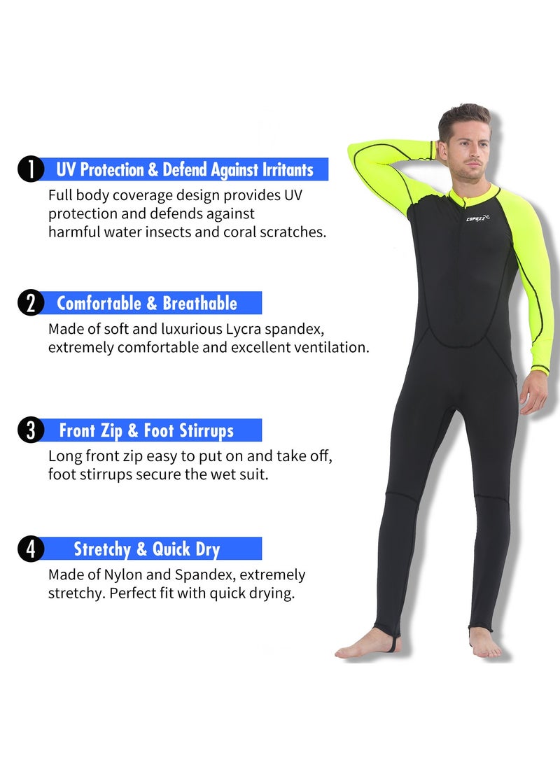 Copozz COPOZZ Diving Skin, Men Women Youth Thin Wetsuit Rash Guard- Full Body UV Protection - for Diving Snorkeling Surfing Spearfishing Sport Skin (Black/Green, X-Large for Men)  - Image 3