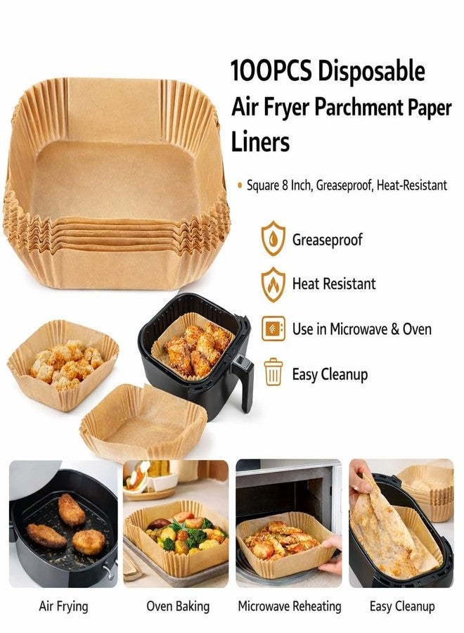 Oblivion 100 PCS Air Fryer Paper Sheets | Disposable Paper Liner for Microwave | Oil-Proof Parchment Paper for Frying, Baking, Cooking, Roasting and Microwave | (Square 8 INCH) - Image 2