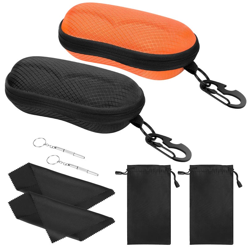MoKo MoKo EVA Semi Hard Shell Sunglasses Case, Unisex Protective Eyeglass Case Glasses Case Holder with Metal Hanging Hook Mini Screwdriver for Men Women, Black & Orange  - Image 1