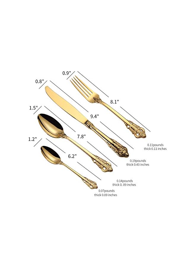 S-TOP Palace Cutlery Set Vintage Gold Flatware Silverware Set, Heavy Duty Stainless Steel Court Utensils High Grade Tableware Knife FoSpoon Coffee Spoon (Gold 4PC) - Image 2