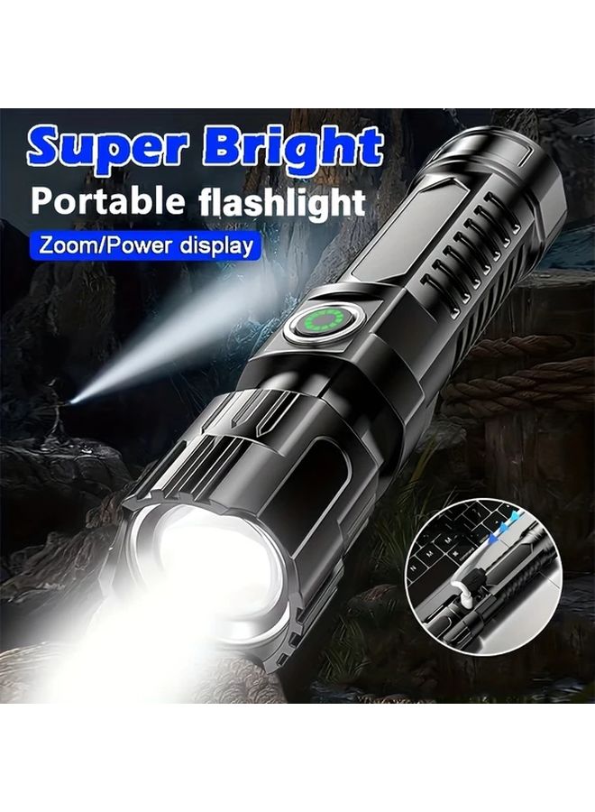 1pc USB Rechargeable LED Flashlight 3 Modes Portable Zoomable Lantern Power Display - Image 2