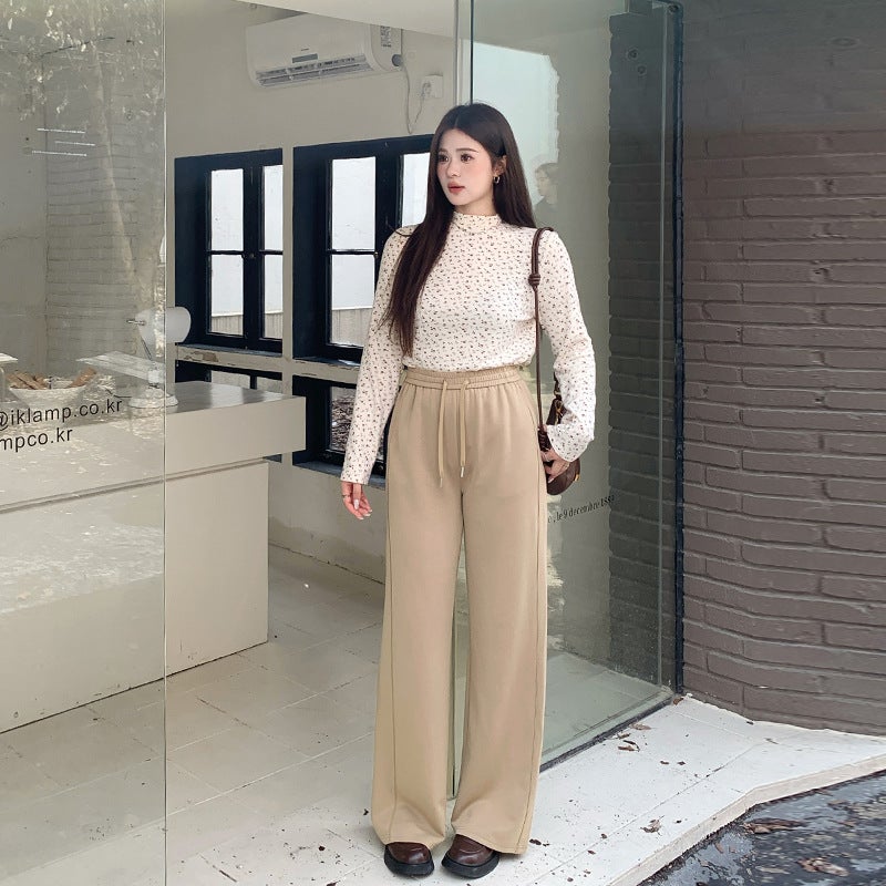 Korean Straight Knit Plus Size Casual Pants Black  - Image 4