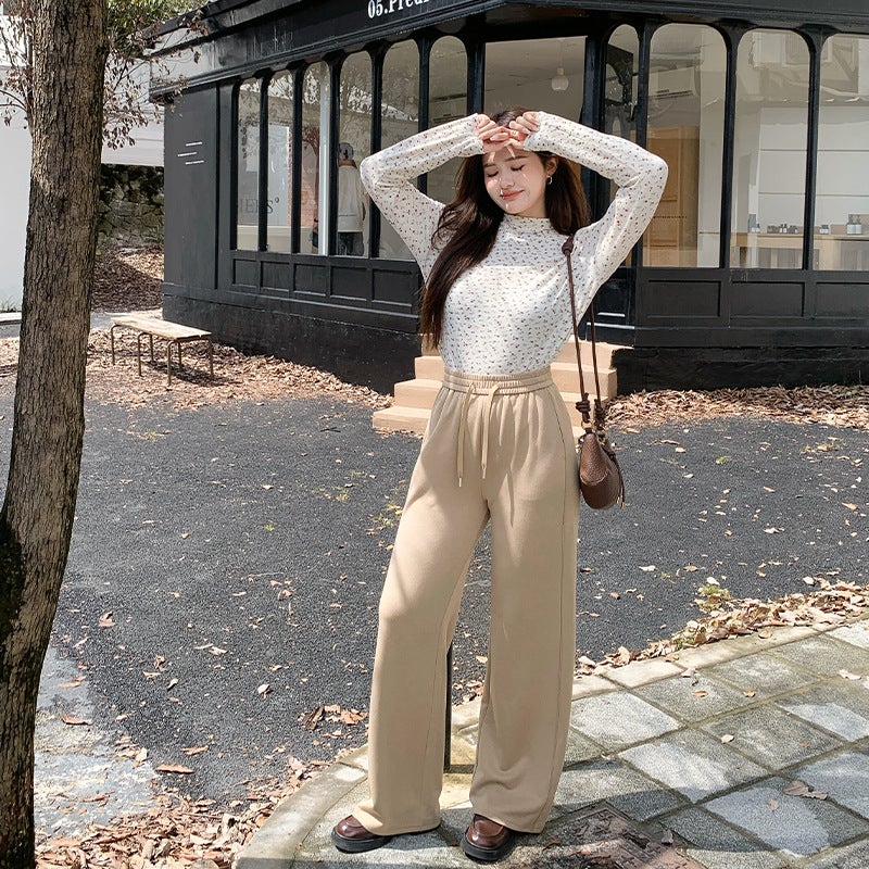Korean Straight Knit Plus Size Casual Pants Black  - Image 5