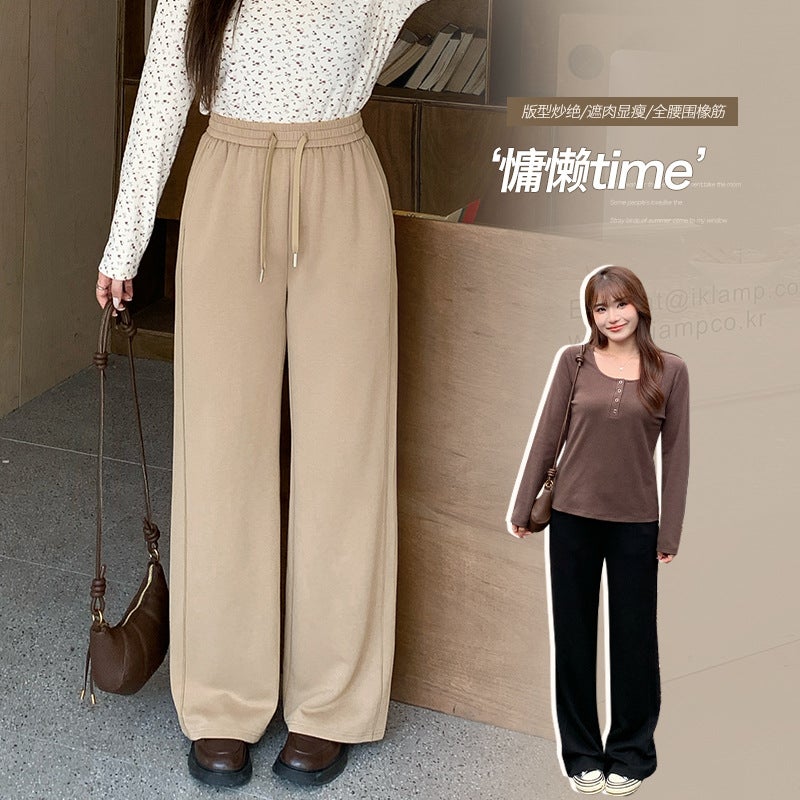 Korean Straight Knit Plus Size Casual Pants Black  - Image 3