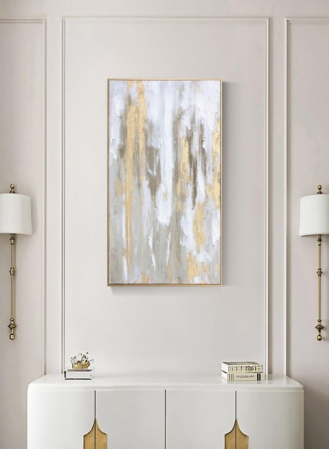 Zessonic Gold Abstract Wall Art Decor - Framed Texture Paintings Modern Canvas Artwork with Hand-Painted Gold Foil for Modern Style Decor, Ready to Hang - Image 5