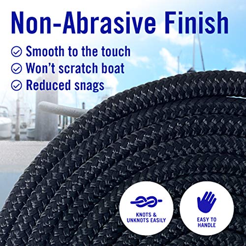 Better Boat Dock Lines Boat Ropes for Docking, 3/8" Double Braided Mooring Marine Rope, 15ft Nylon Rope with Loop, Black, 4 Pack - Image 5