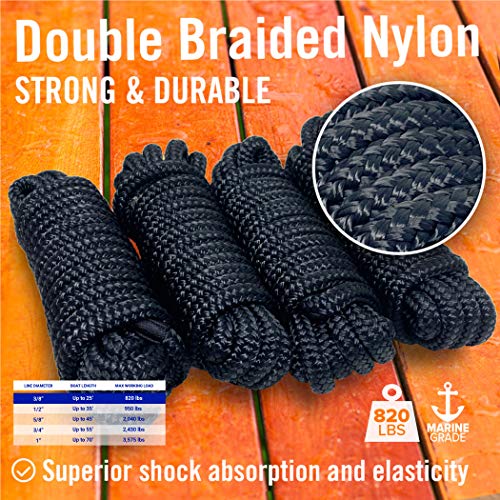 Better Boat Dock Lines Boat Ropes for Docking, 3/8" Double Braided Mooring Marine Rope, 15ft Nylon Rope with Loop, Black, 4 Pack - Image 4
