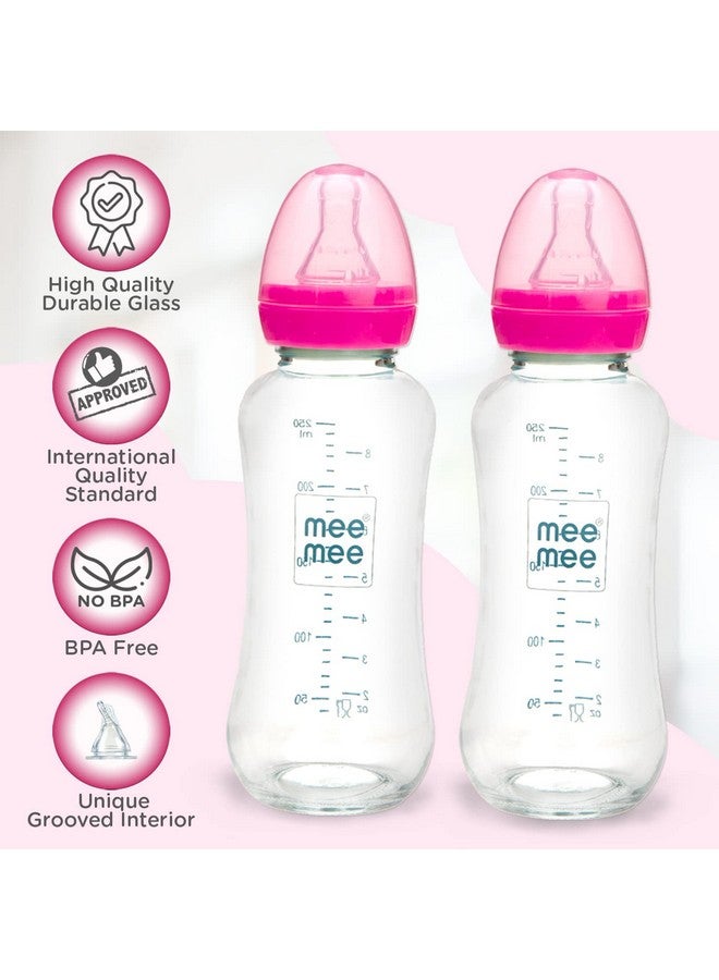 mee mee Mee Mee Premium Glass Feeding Bottle with Eazy-Flow Technology, Anti-Colic Valve,Anti Slip,BPA-Free Baby Feeding Bottle for Babies & Toddlers(Pink, 240Ml, Pack of 2) - Image 3