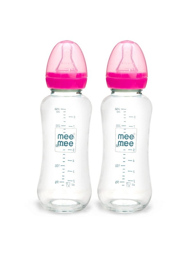 mee mee Mee Mee Premium Glass Feeding Bottle with Eazy-Flow Technology, Anti-Colic Valve,Anti Slip,BPA-Free Baby Feeding Bottle for Babies & Toddlers(Pink, 240Ml, Pack of 2) - Image 1