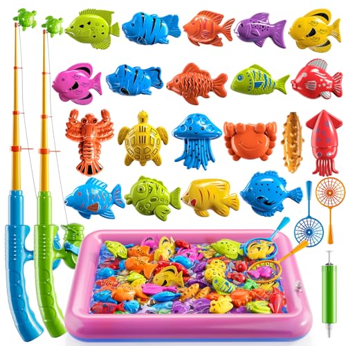 TEMI Fishing Toy for Kids 38 Years Old Bath Toy for Child Magnetic Fishing Pole for Toddlers Summer Water Toys for Boys and Girls Outdoor and Indoor Toys Gifts for Birthday and Holidays - Image 1