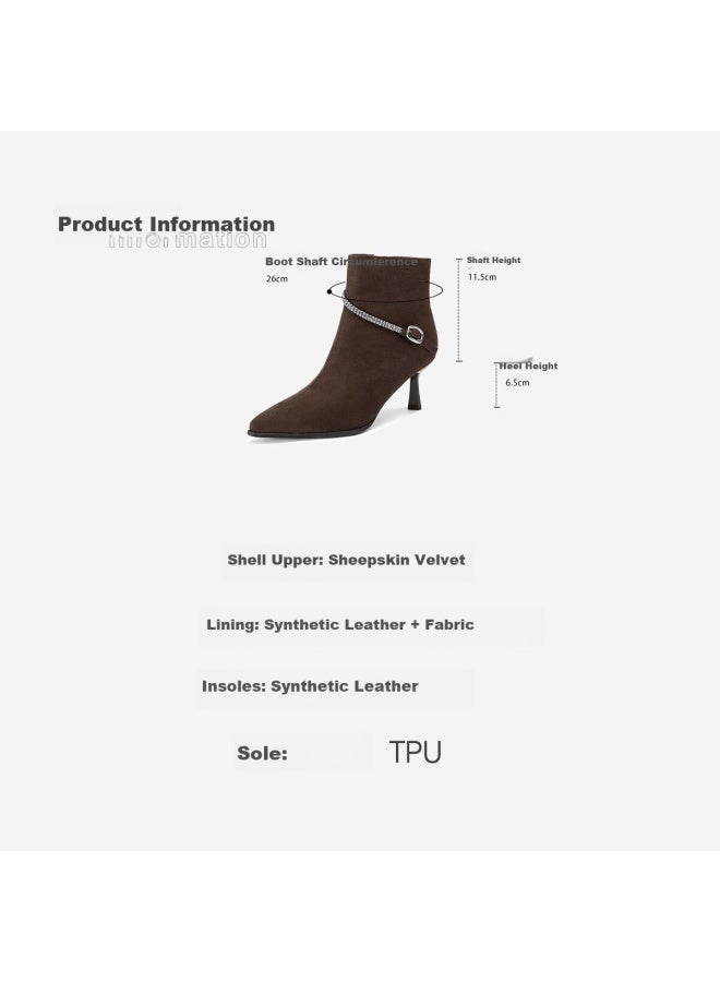 dme Demana [elegant Commuter] Autumn Winter Simple High-quality Velvet Rhinestone Short Boots Women's Fashion Boots - Image 5
