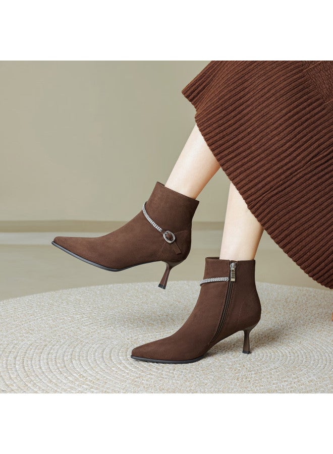 dme Demana [elegant Commuter] Autumn Winter Simple High-quality Velvet Rhinestone Short Boots Women's Fashion Boots - Image 1