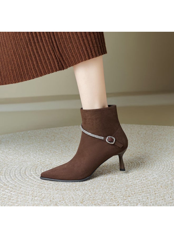 dme Demana [elegant Commuter] Autumn Winter Simple High-quality Velvet Rhinestone Short Boots Women's Fashion Boots - Image 2