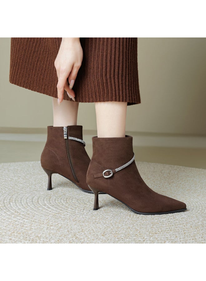 dme Demana [elegant Commuter] Autumn Winter Simple High-quality Velvet Rhinestone Short Boots Women's Fashion Boots - Image 3