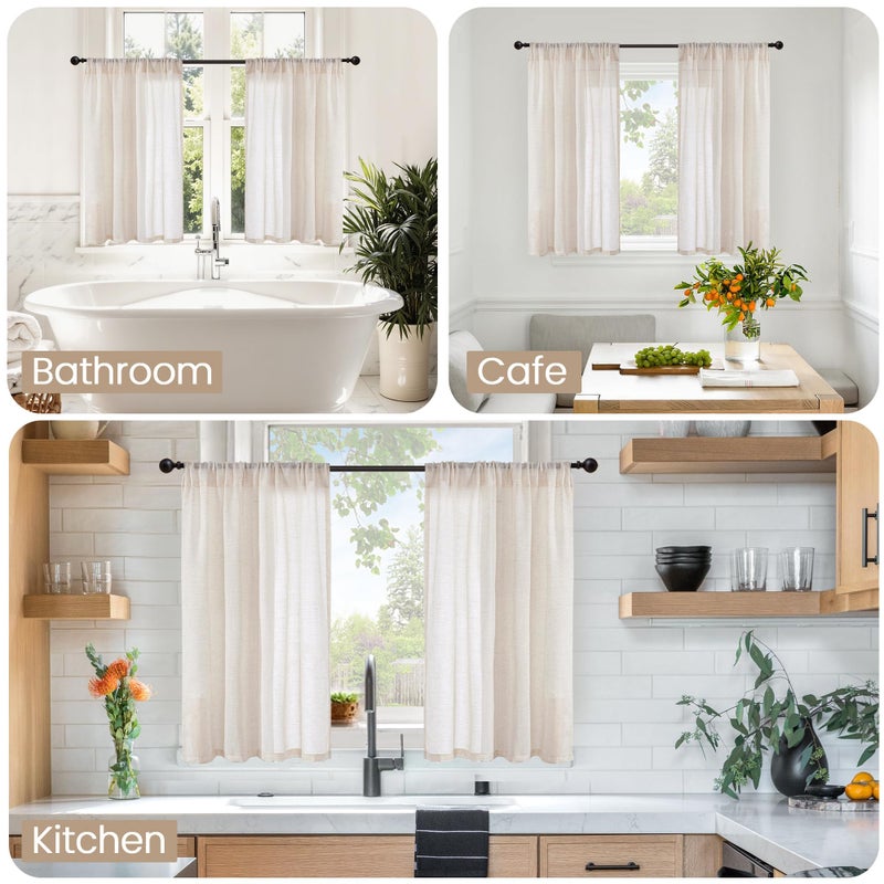 BGment 36 Inch Length Oatmeal Linen Curtains for Kitchen Window - Small Half Drapes Light Filtering Semi Sheer Natural Textured with Rod Pocket for Cafe Bathroom, 2 Panels Set, 30 X 36 Inch - Image 2
