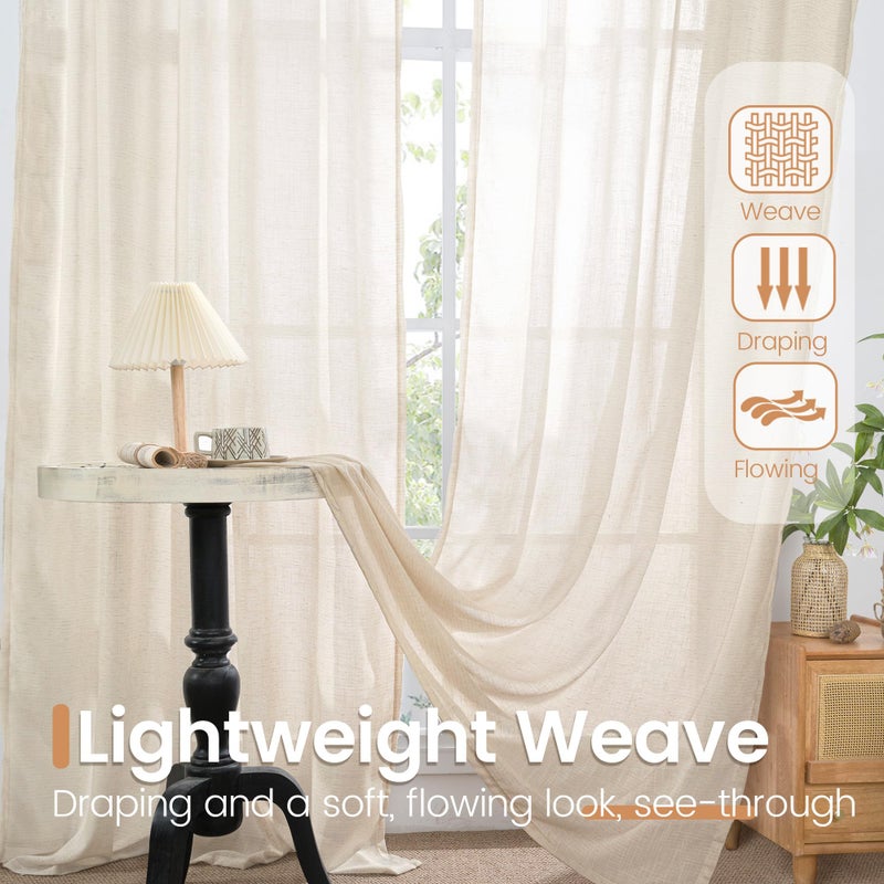 BGment 36 Inch Length Oatmeal Linen Curtains for Kitchen Window - Small Half Drapes Light Filtering Semi Sheer Natural Textured with Rod Pocket for Cafe Bathroom, 2 Panels Set, 30 X 36 Inch - Image 5