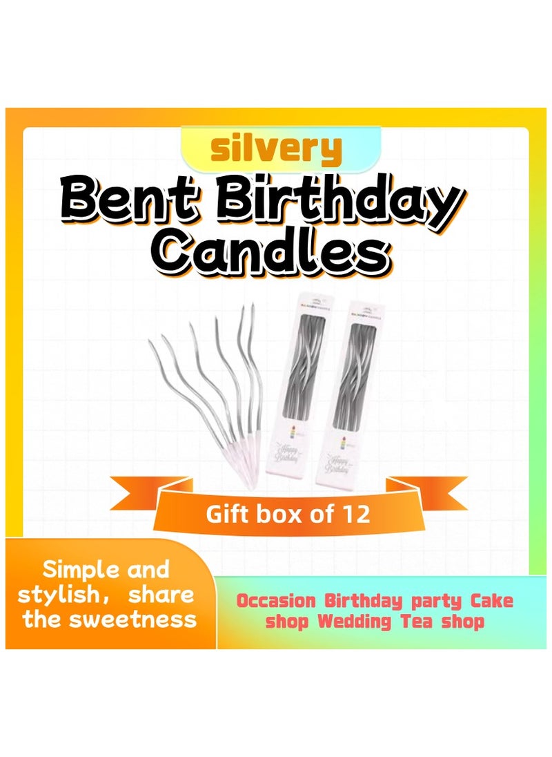 BBTO 12 Silver Curved Birthday Candles | Eid/Dubai Party Decor | Eco-Friendly & Photogenic  - Image 1