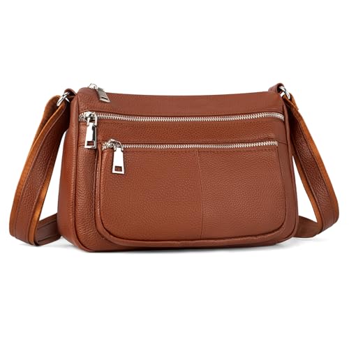 befen Cognac Brown Soft Genuine Leather Crossbody Purse for Women Lightweight Leather Cross Body Shoulder Bags Handbag for Travel - Image 1