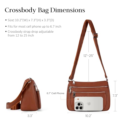befen Cognac Brown Soft Genuine Leather Crossbody Purse for Women Lightweight Leather Cross Body Shoulder Bags Handbag for Travel - Image 5