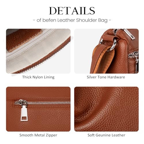 befen Cognac Brown Soft Genuine Leather Crossbody Purse for Women Lightweight Leather Cross Body Shoulder Bags Handbag for Travel - Image 4