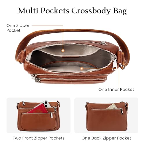 befen Cognac Brown Soft Genuine Leather Crossbody Purse for Women Lightweight Leather Cross Body Shoulder Bags Handbag for Travel - Image 3