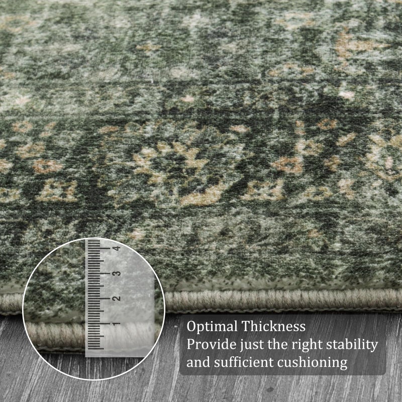 Morebes Area Rug 4x6 Vintage Washable Boho Rugs for Bedroom  Soft Living Room Carpet Non-Slip Non-Shedding Faux Wool Rug for Farmhouse Dining Room Indoor Kids Playroom  Dark Green - Image 3