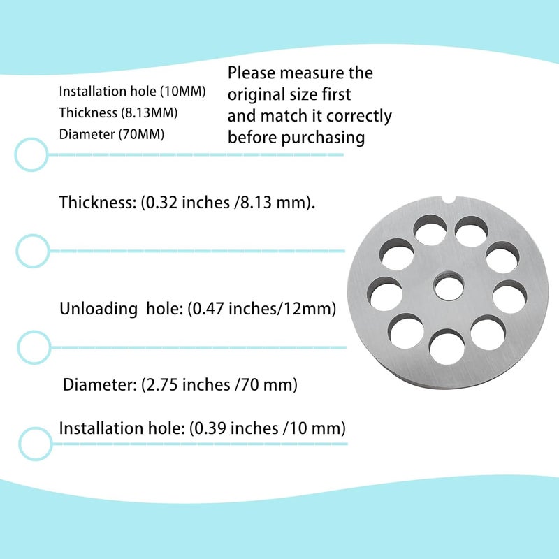 OUSTUE #12 Stainless Steel Meat Grinder Plate Discs Blades Compatible with FGA Food Chopper and Hobart, Cabelas, Weston, LEM, MTN Meat Grinders,Cutting Disks Heavy Duty (12/25 Hole Plate) - Image 2
