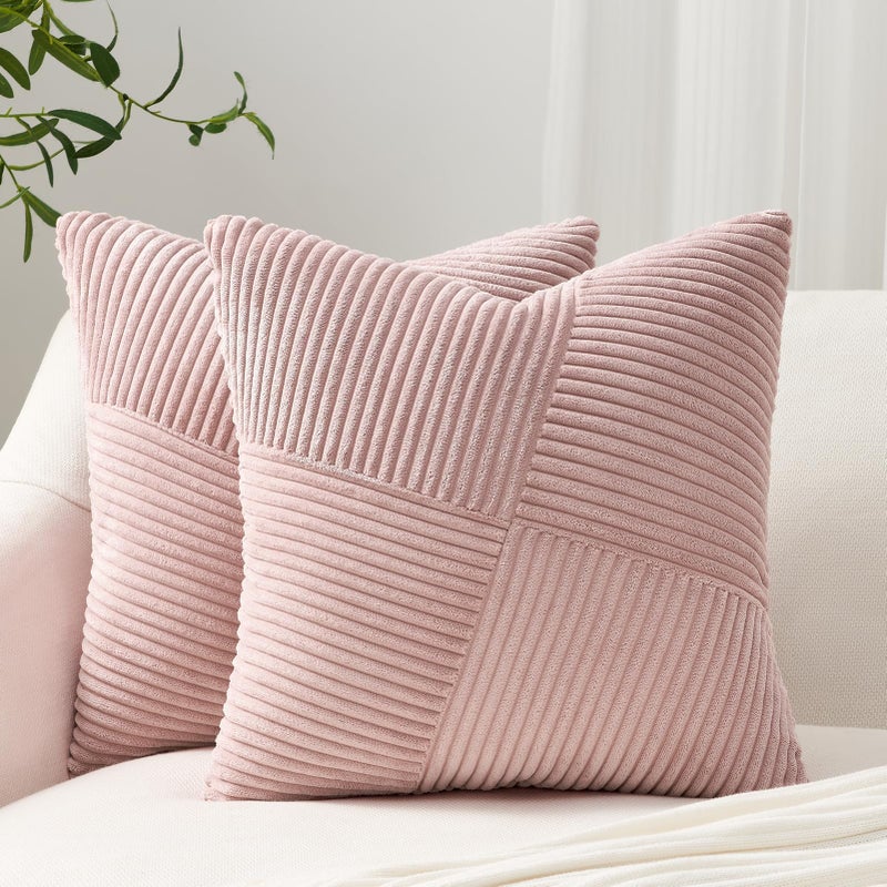 Topfinel 24x24 بوصة أغطية وسادة يورو مجموعة من أغطية وسادة رمي زخرفية من الخدود الزخرفي لغرفة نوم غرفة معيشة محكم الأريكة مخططة.  - Image 1
