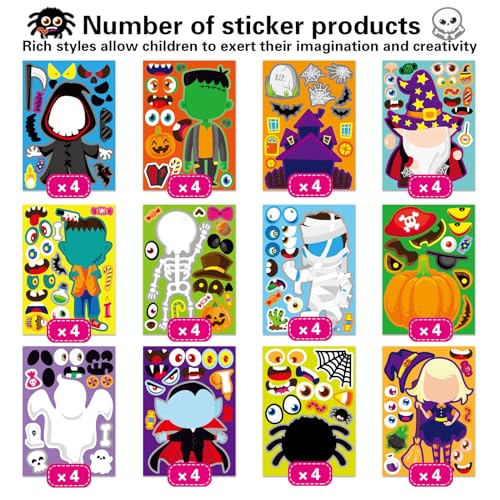 DUJAA 48 PCS Halloween Make-a-face Stickers Halloween Characters Stickers for Kids Make Your Own Mix and Match Sticker DIY Crafts Decorating Toy Sticker Trick or Treat Party Game Activities - Image 3