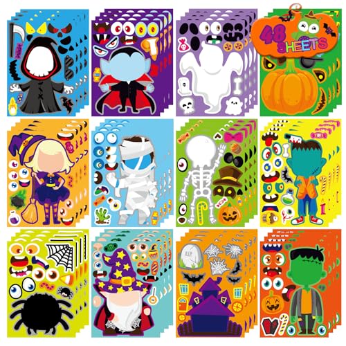 DUJAA 48 PCS Halloween Make-a-face Stickers Halloween Characters Stickers for Kids Make Your Own Mix and Match Sticker DIY Crafts Decorating Toy Sticker Trick or Treat Party Game Activities - Image 1