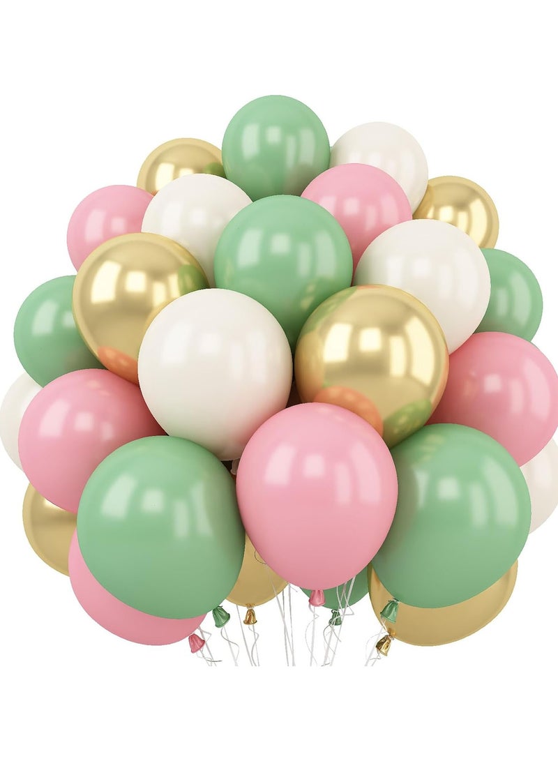 Pink and Green Balloon Kit,62Pcs Sage Green Pink Balloons with Olive Green Pastel Pink White Metallic Gold Balloons for Birthday Party,Wedding,Bridal Shower,Baby Shower Decoration,Jungle Safari Party - Image 1