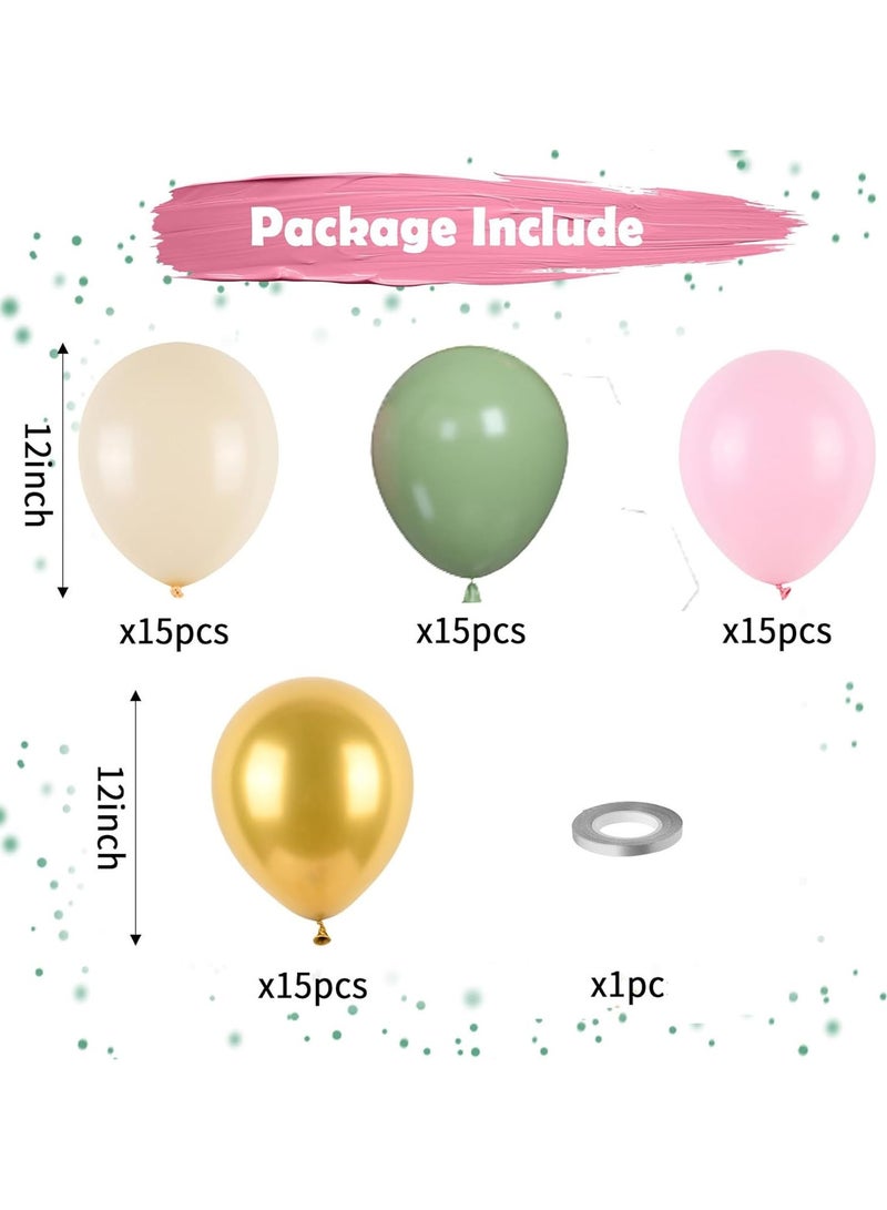 Pink and Green Balloon Kit,62Pcs Sage Green Pink Balloons with Olive Green Pastel Pink White Metallic Gold Balloons for Birthday Party,Wedding,Bridal Shower,Baby Shower Decoration,Jungle Safari Party - Image 2