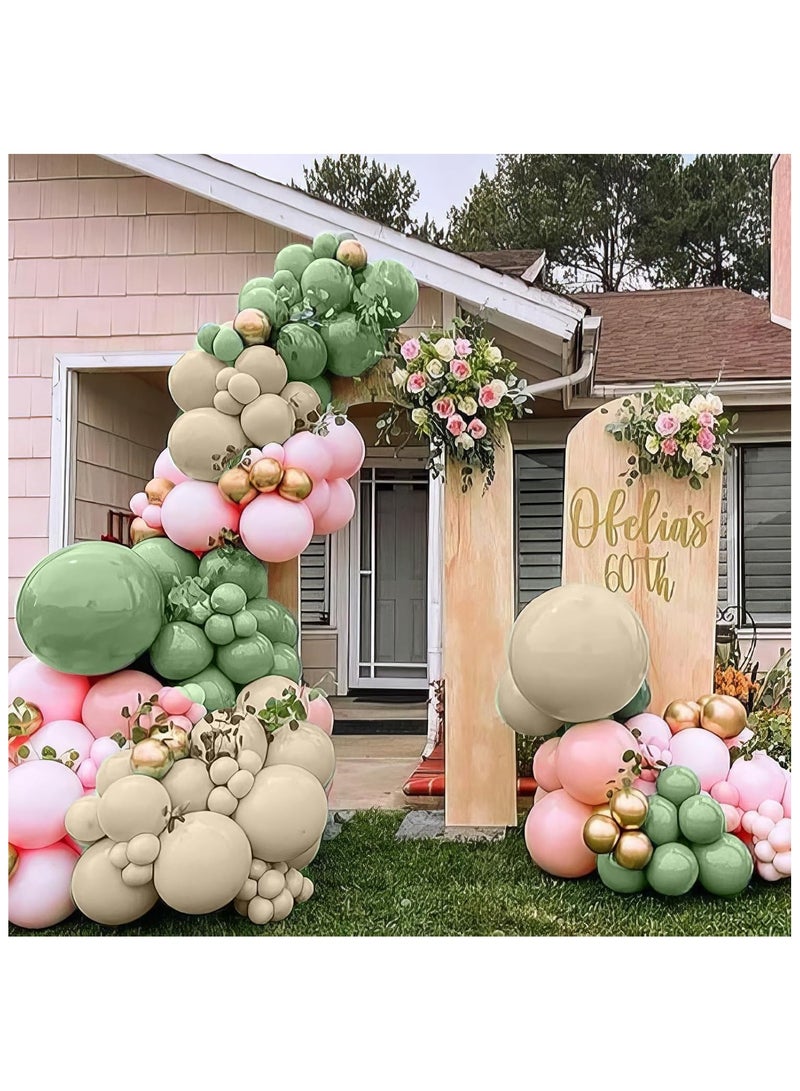 Pink and Green Balloon Kit,62Pcs Sage Green Pink Balloons with Olive Green Pastel Pink White Metallic Gold Balloons for Birthday Party,Wedding,Bridal Shower,Baby Shower Decoration,Jungle Safari Party - Image 3
