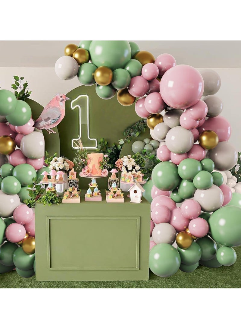 Pink and Green Balloon Kit,62Pcs Sage Green Pink Balloons with Olive Green Pastel Pink White Metallic Gold Balloons for Birthday Party,Wedding,Bridal Shower,Baby Shower Decoration,Jungle Safari Party - Image 5