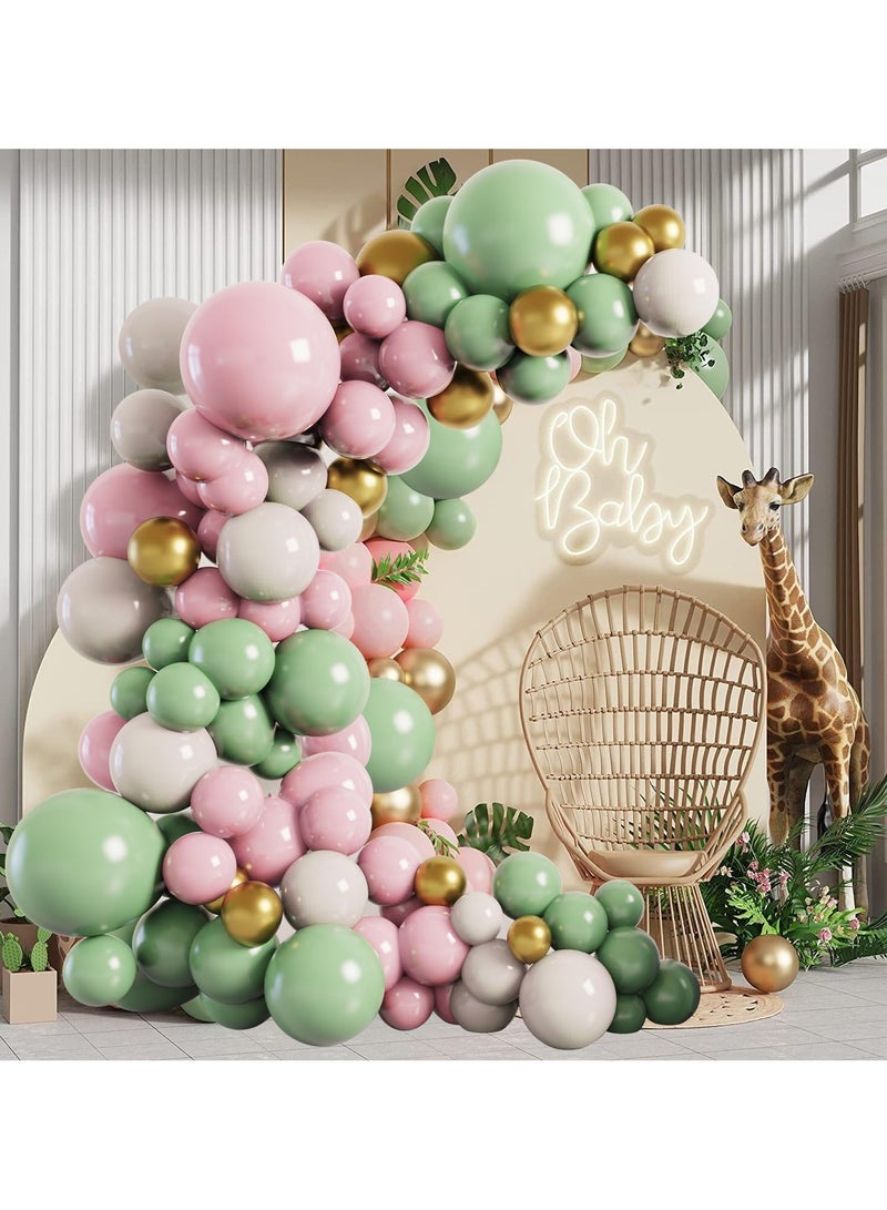 Pink and Green Balloon Kit,62Pcs Sage Green Pink Balloons with Olive Green Pastel Pink White Metallic Gold Balloons for Birthday Party,Wedding,Bridal Shower,Baby Shower Decoration,Jungle Safari Party - Image 4