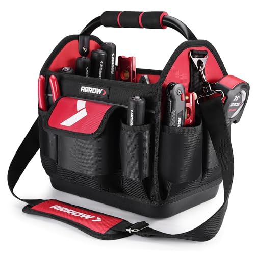 Arrow Fastener ARROW 12 Tool Tote with Waterproof Hard Base Electrician Tool Bag with 19 Pockets 840D Oxford Fabric Open Top Tool Bag for Plumber Mechanic HVAC Automotive - Image 1