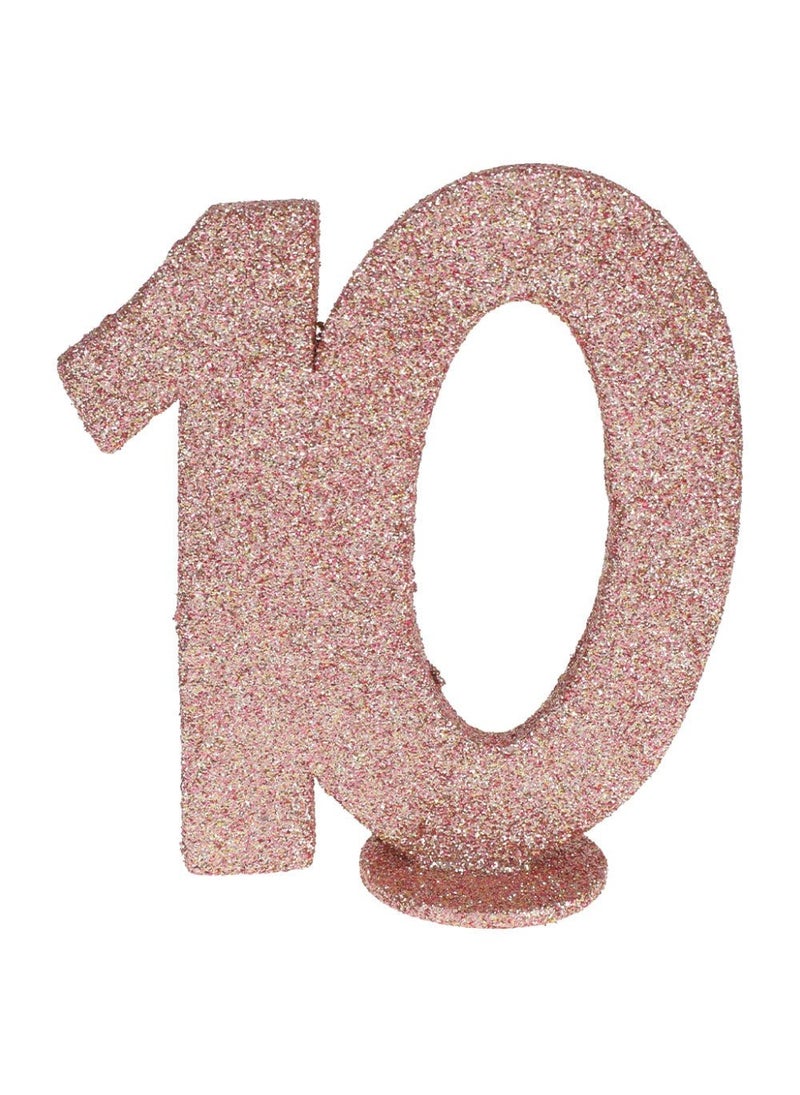 زينة ذكرى عيد الميلاد العاشرة باللون الذهبي الوردي 10×9 سم