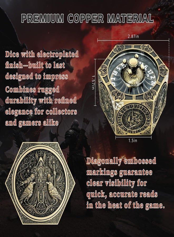 EZUO DND Hexagonal Spinner Dice Fidget, 7 in 1 Unique Metal D&D Dice Set with 3D Relief Design, Dungeons and Dragons Edged Polyhedral Dice for RPG and Tabletop Games (Bronze) - Image 5