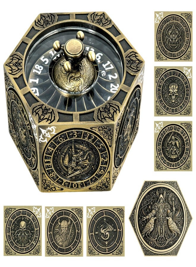 EZUO DND Hexagonal Spinner Dice Fidget, 7 in 1 Unique Metal D&D Dice Set with 3D Relief Design, Dungeons and Dragons Edged Polyhedral Dice for RPG and Tabletop Games (Bronze) - Image 1