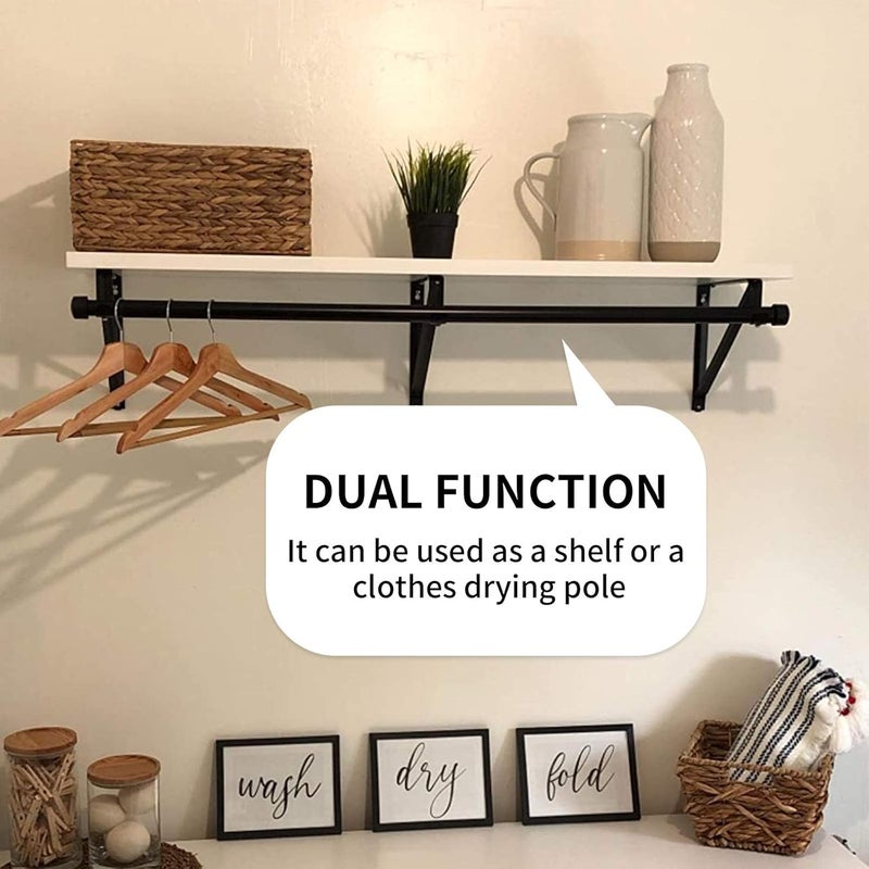 2FY2SW Kunzye 2 Pack Heavy Duty Closet Shelf & Rod Brackets, Black Steel, Wall Mount, Clothes Hanger Pole Support, Closet Shelves Bracket with Rod Shelving Support - Image 4