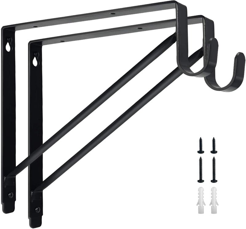 2FY2SW Kunzye 2 Pack Heavy Duty Closet Shelf & Rod Brackets, Black Steel, Wall Mount, Clothes Hanger Pole Support, Closet Shelves Bracket with Rod Shelving Support - Image 1